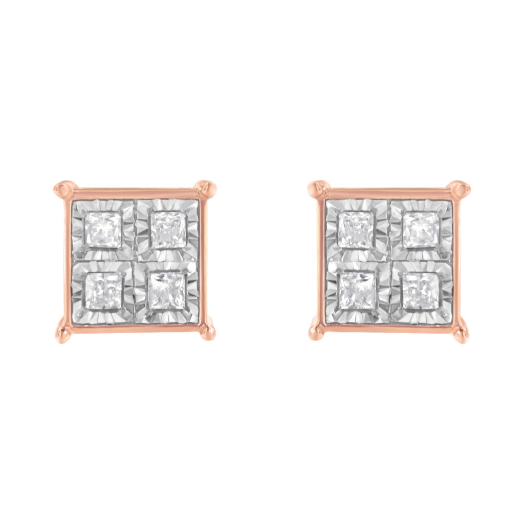 Rose Gold Plated Sterling Silver Diamond Composite Stud Earrings (3/4 cttw, J-K Color, I1-I2 Clarity)