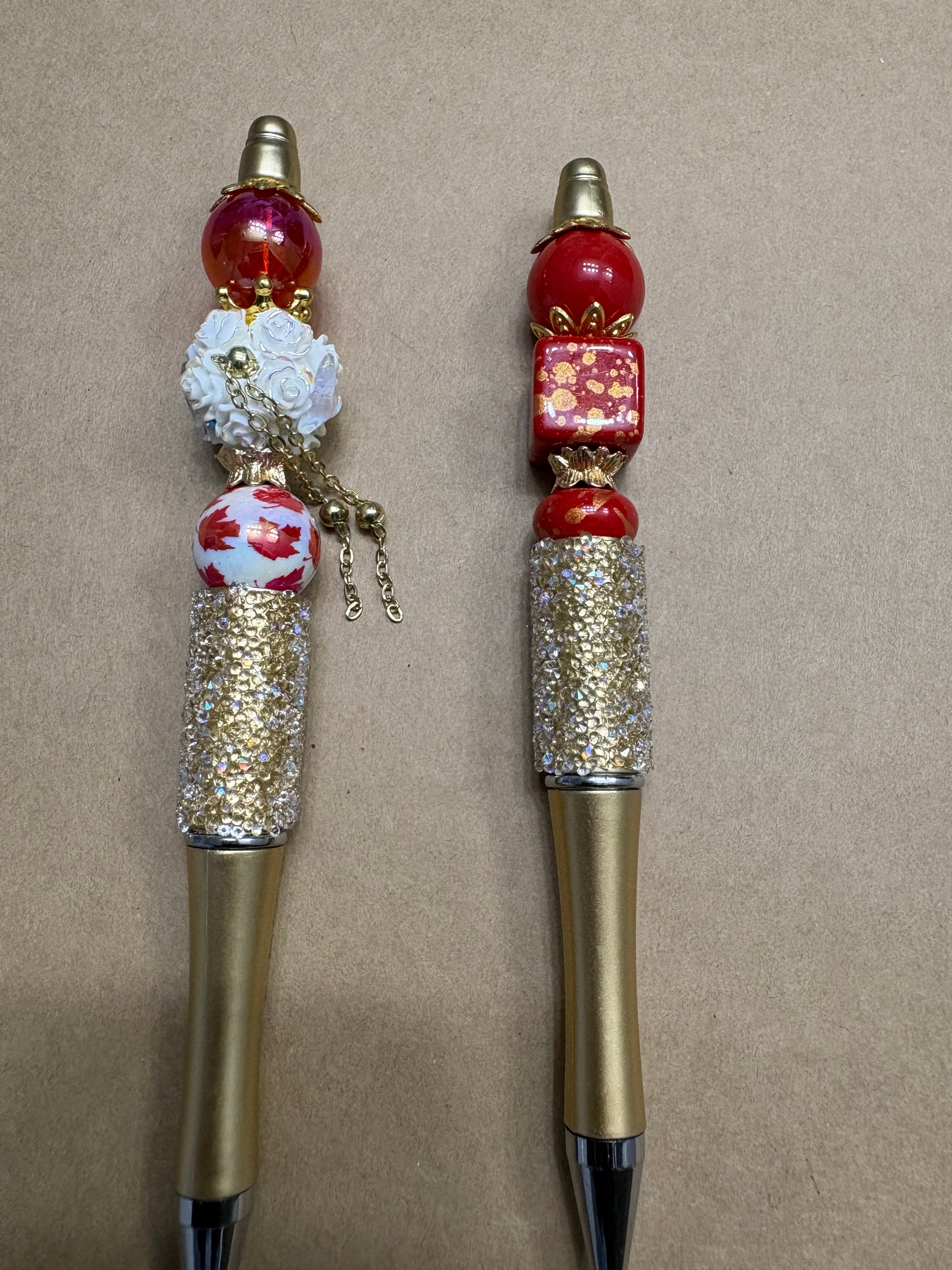 Gold and Red Flame Pens
