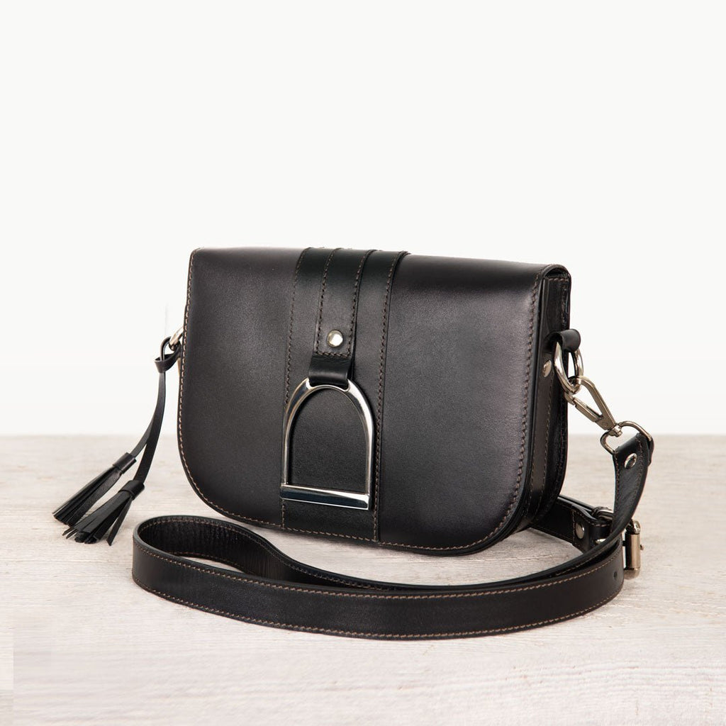 Signature Stirrup - Riding Stirrup Crossbody Luxury Leather Handbag in Black