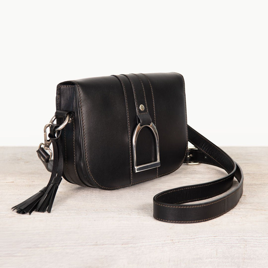 Signature Stirrup - Riding Stirrup Crossbody Luxury Leather Handbag in Black