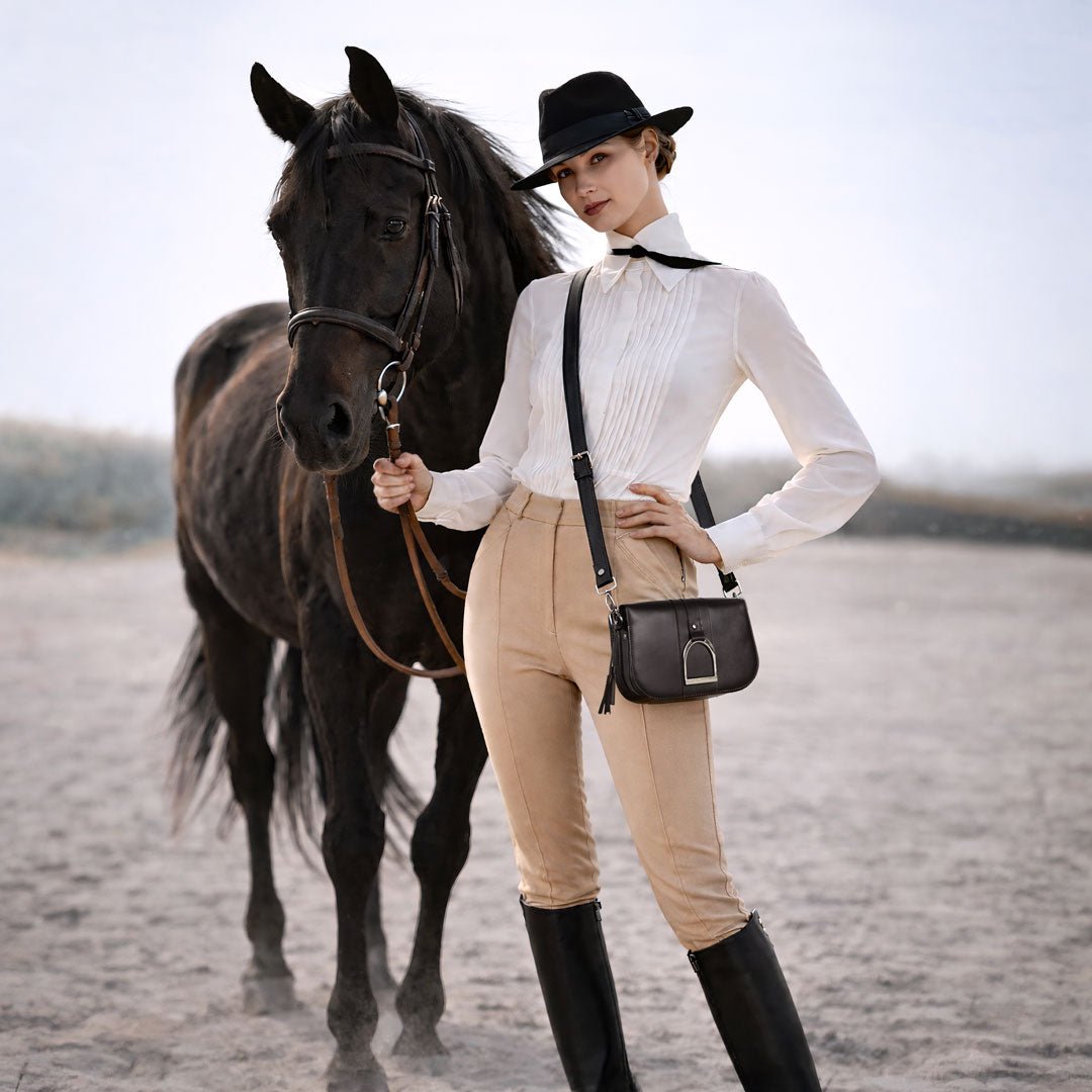 Signature Stirrup - Riding Stirrup Crossbody Luxury Leather Handbag in Black